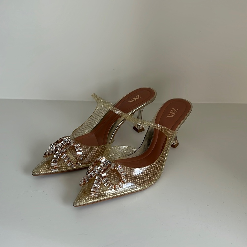 Bow gold heeled shoes - ZARA - (size 39 EU)